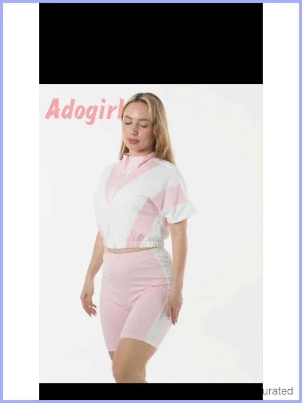 2 Piece Summer Tracksuit Color Block Short Sleeve Full Zip Cropped Jacket